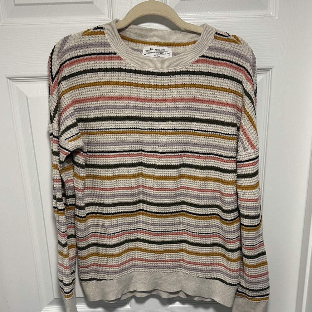 REI Striped Multicolor Waffle Sweater